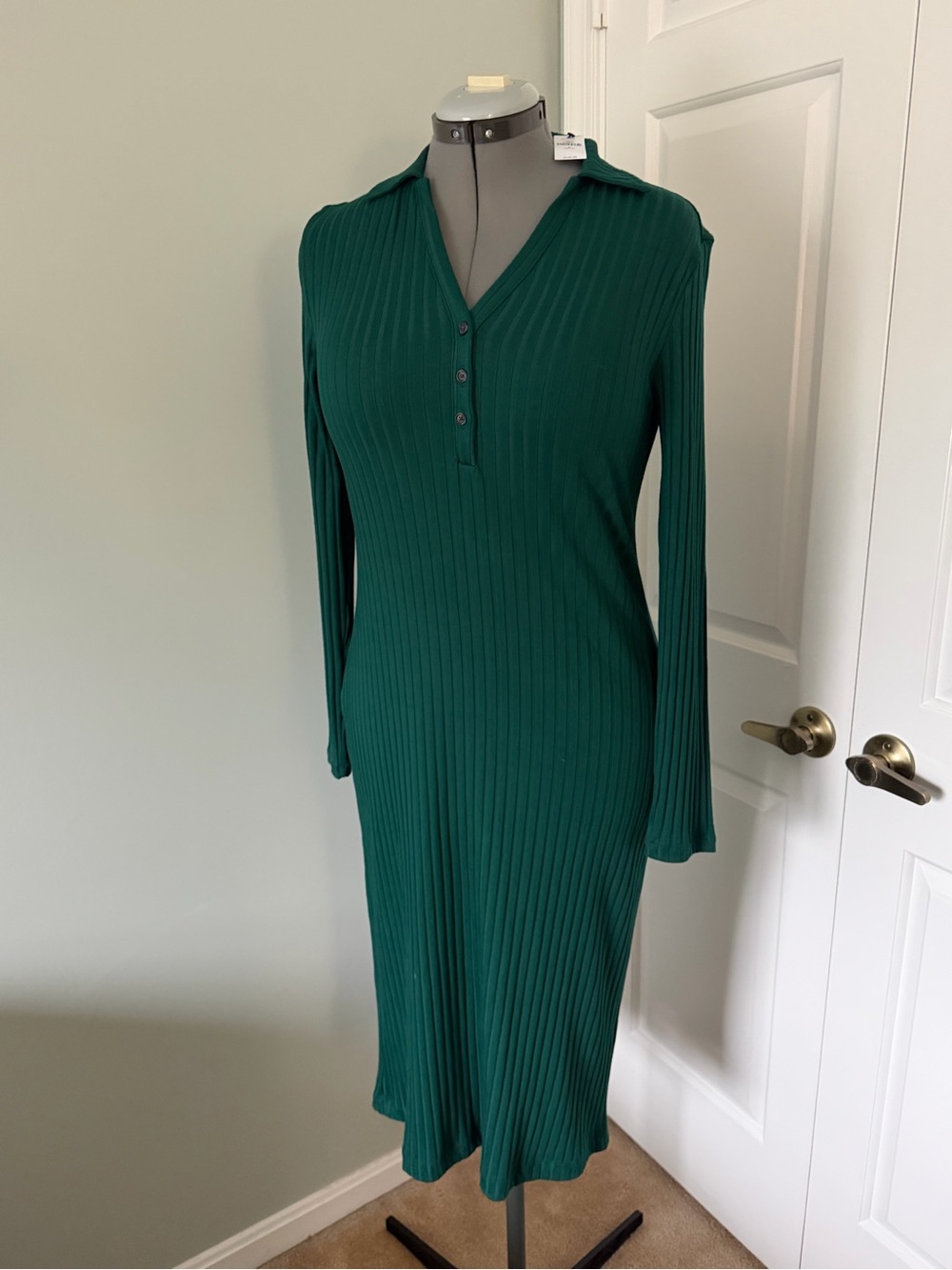 BR Factory Long Sleeve Ribbed Green Johnny Collar Dress Mp